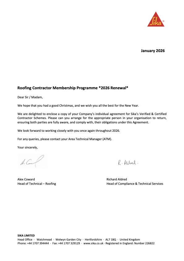 EC2 Ltd Sika Accreditation for Roofers certificate